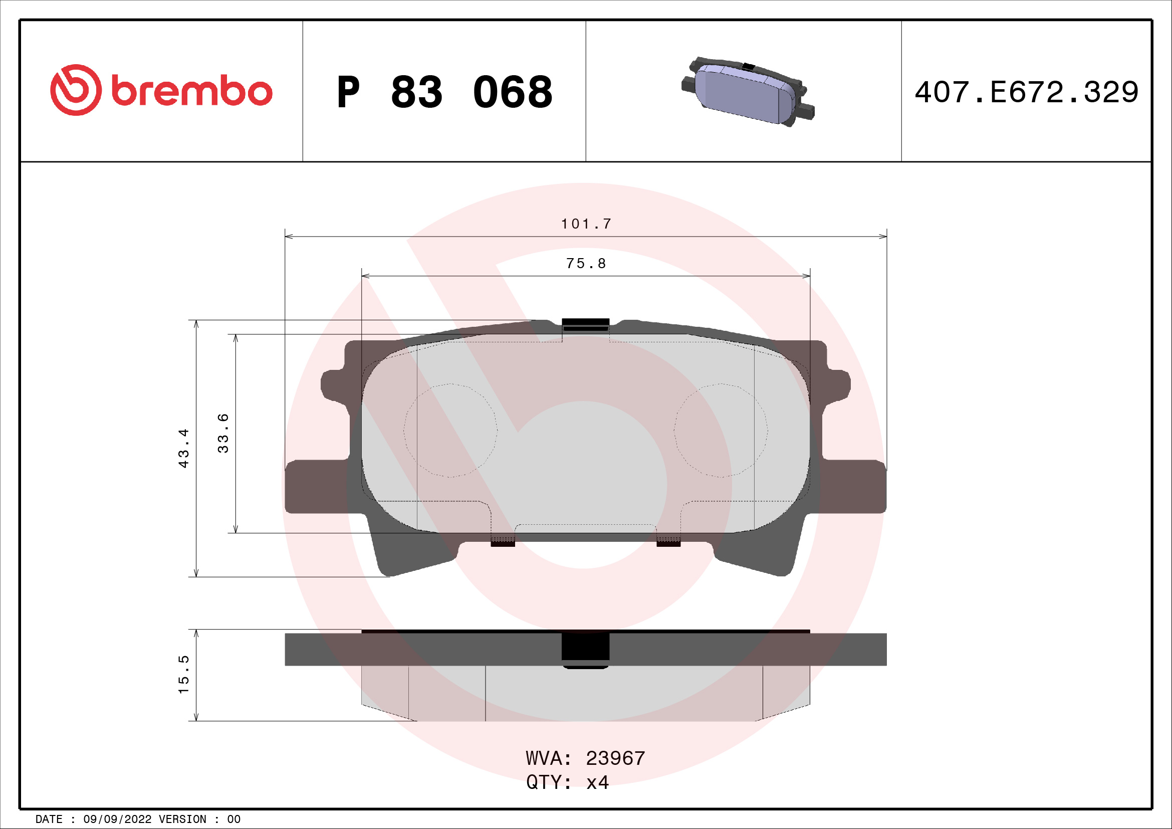 A.B.S. P 83 068 BREMBO Bremsbelagsatz, Scheibenbremse